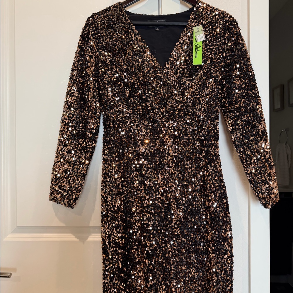 Sam Edelman Black and Gold Sequin Long Sleeve Dress